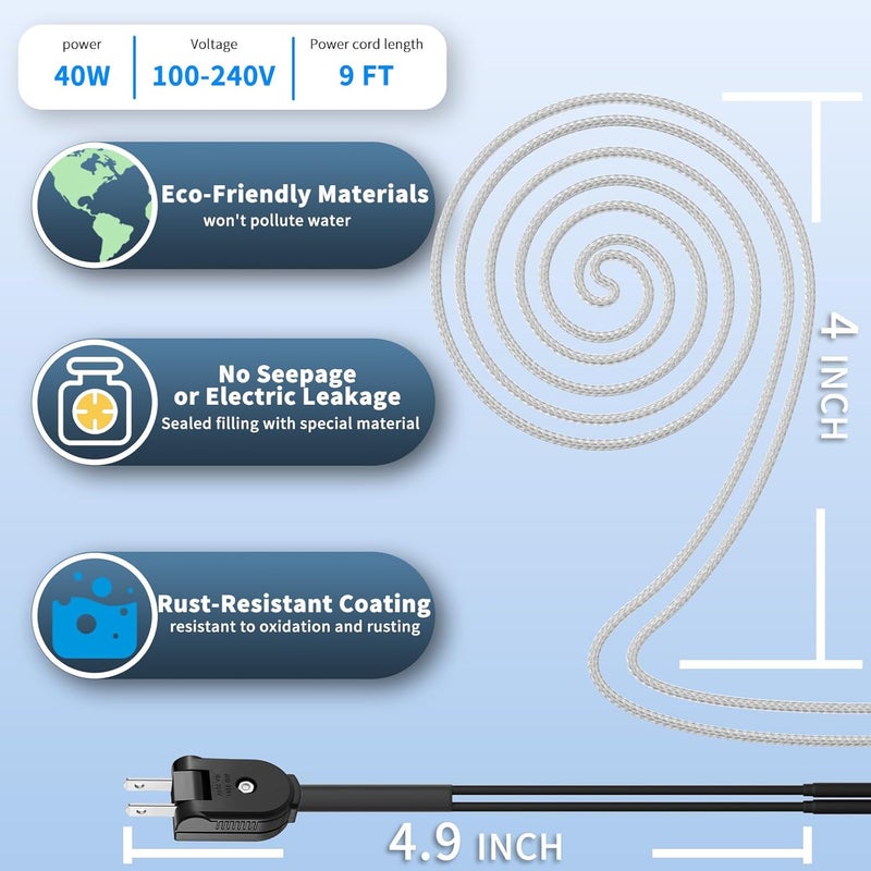 suooydoy Chickens Water Heater Cord, 1-6 Gallons Heated Chicken Waterer for Winter, 9ft Freeze Proof Poultry Water Heater Cord, Prevents Water Freezing in Drinkers for Small Animals Rabbits, Ducks, Guinea Pigs - Image 5